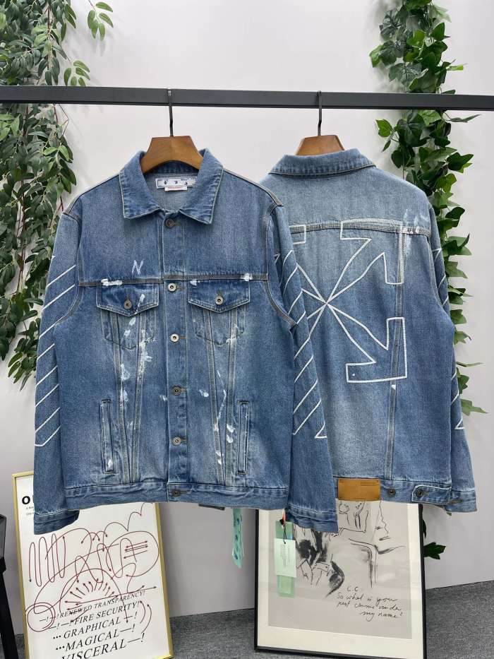1:1 quality version New logo embroidered denim jacket
