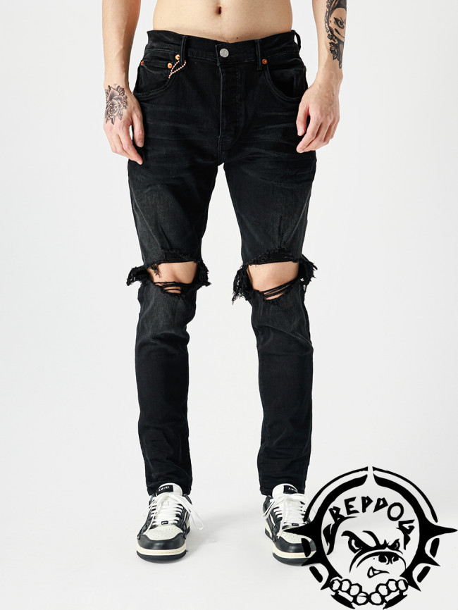 [buy more save more] 1:1 quality version Solid Black Double Knee Scratch Jeans