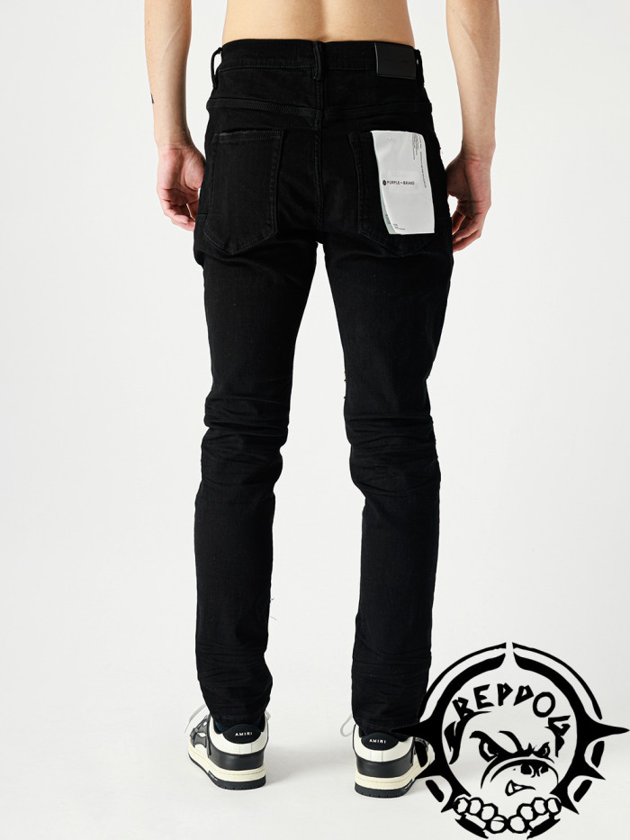 1:1 quality version Pure Black Scratch Slim Fit Jeans