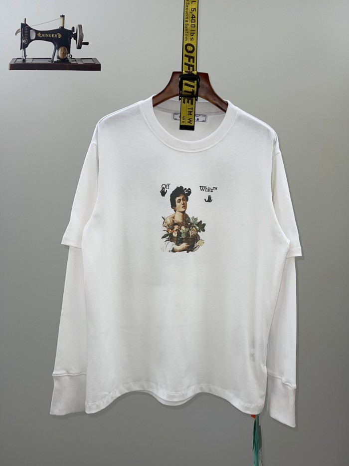 1:1 quality version Fruit Blue Arrow False Two Piece Long Sleeve T-Shirt 2 colors