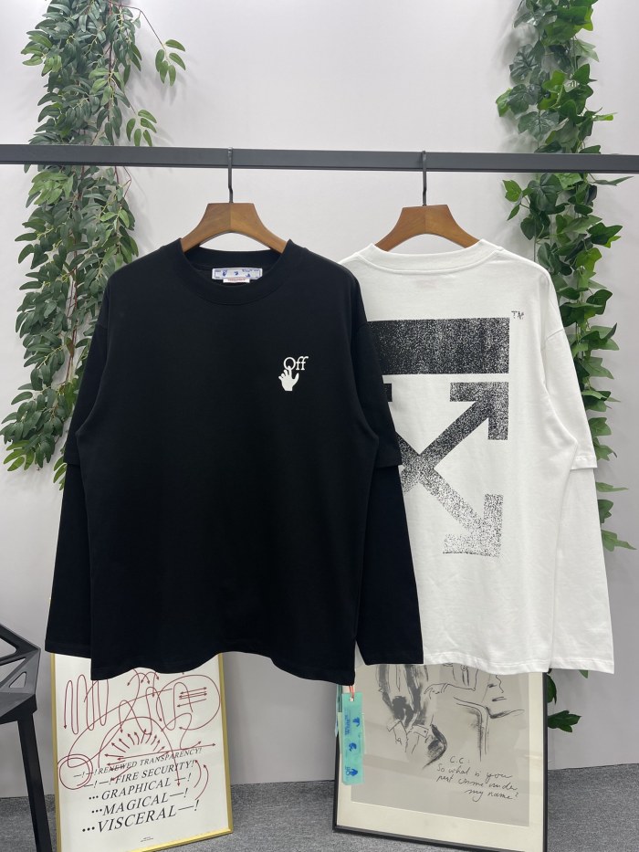1:1 quality version Colorful Gradient Fake Two Piece Long Sleeve T-Shirt 2 colors
