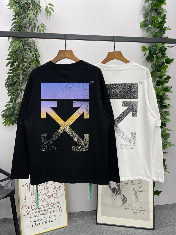 1:1 quality version Colorful Gradient Fake Two Piece Long Sleeve T-Shirt 2 colors