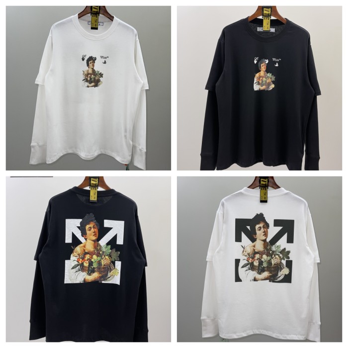 1:1 quality version Fruit Blue Arrow False Two Piece Long Sleeve T-Shirt 2 colors