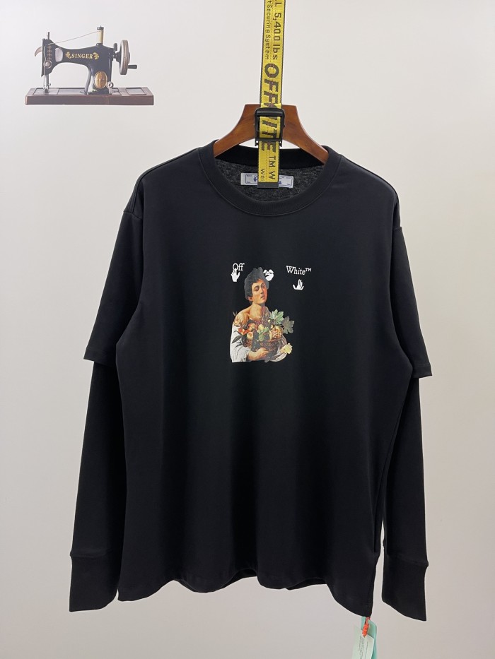 1:1 quality version Fruit Blue Arrow False Two Piece Long Sleeve T-Shirt 2 colors