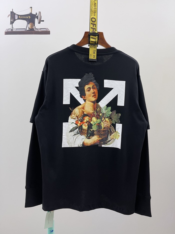 1:1 quality version Fruit Blue Arrow False Two Piece Long Sleeve T-Shirt 2 colors