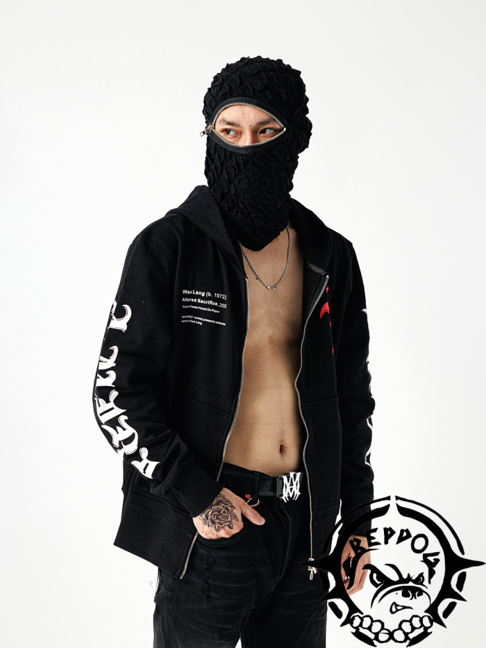 1:1 quality version Sanskrit skull zipper hoodie