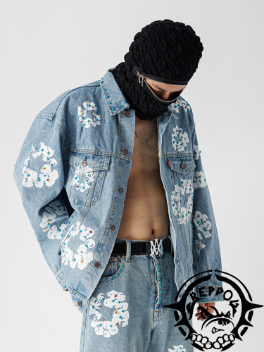 1:1 quality version Gemstone inlaid cottonwood denim jacket