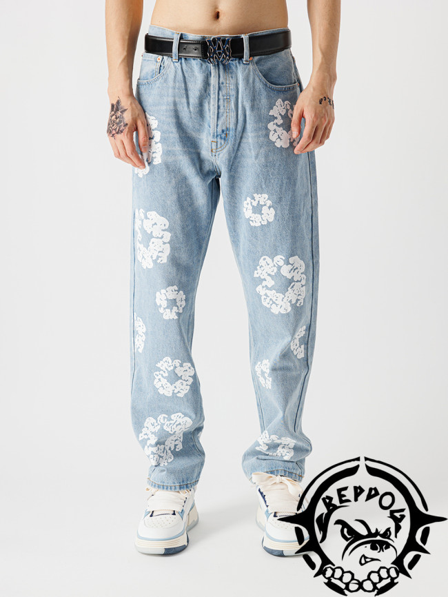 1:1 Quality Version Kapok Light Blue Denim Jeans