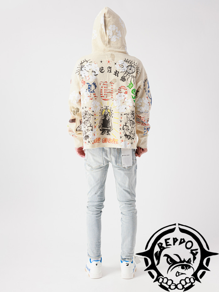 [buy more save more]Classic Cotton Graffiti Washed Printed Pullover Hoodie