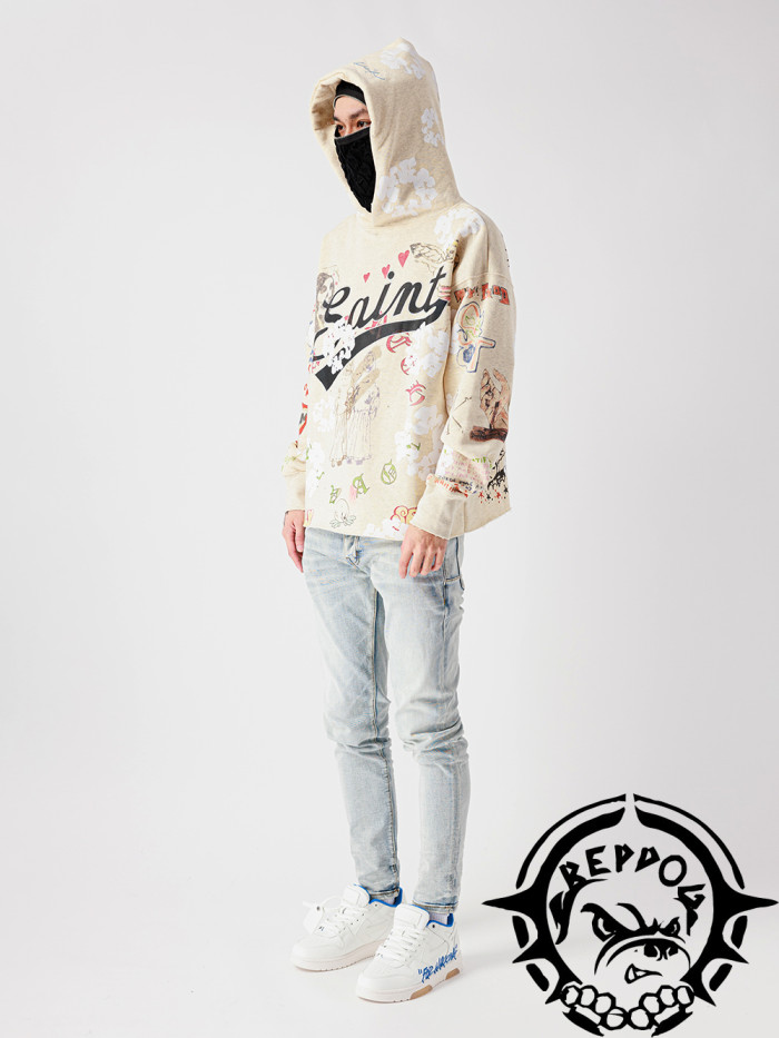 [buy more save more]Classic Cotton Graffiti Washed Printed Pullover Hoodie