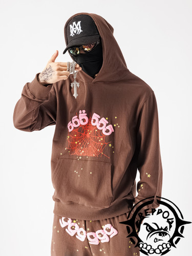 Young Thug Sp5der Spider web brown hoodie