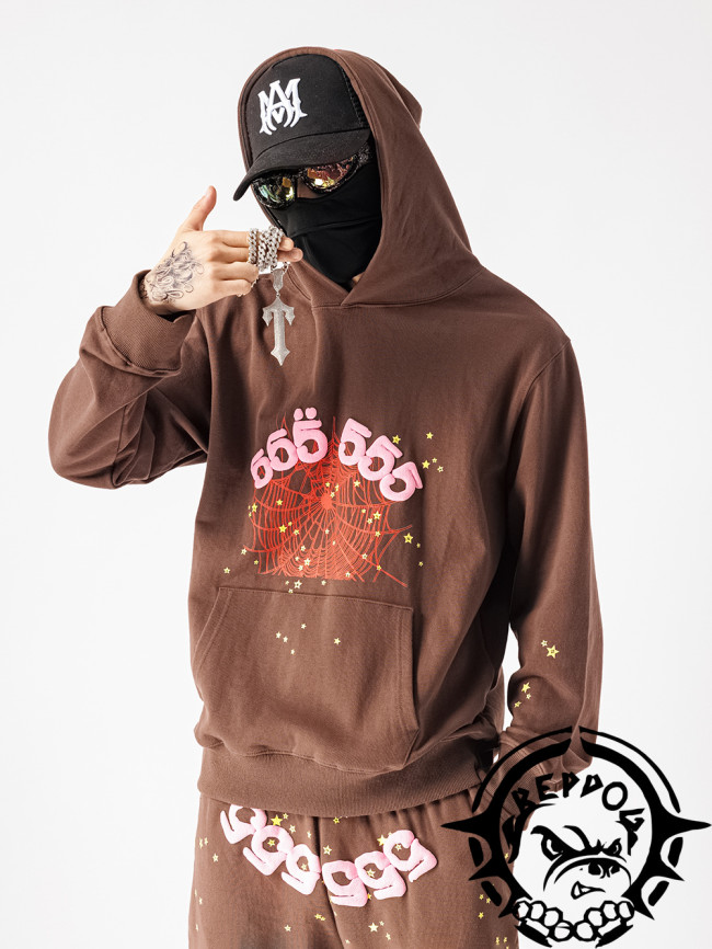 Young Thug Sp5der Spider web brown hoodie