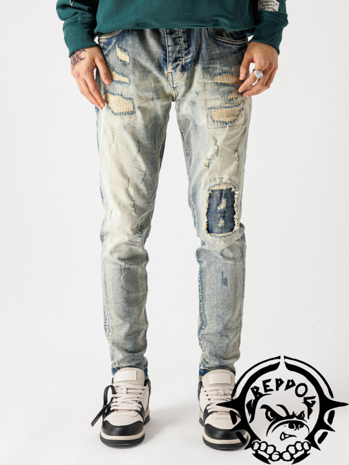 1:1 quality version Scratch Hole Personalized Slim Fit Jeans