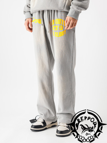1:1 quality version Two-Tone Yellow Letter Printed Sweatpants