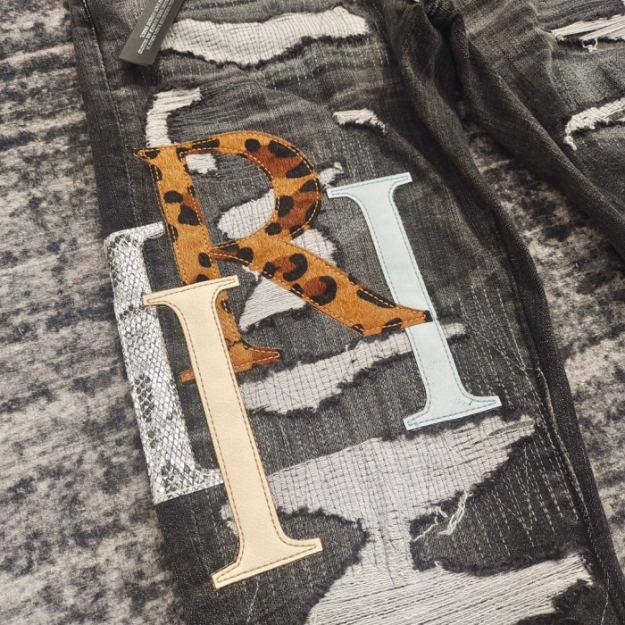 [Buy One Get One Free]  1:1 quality version Leopard print appliquéd monogrammed jeans