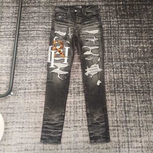 1:1 quality version Leopard print appliquéd monogrammed jeans
