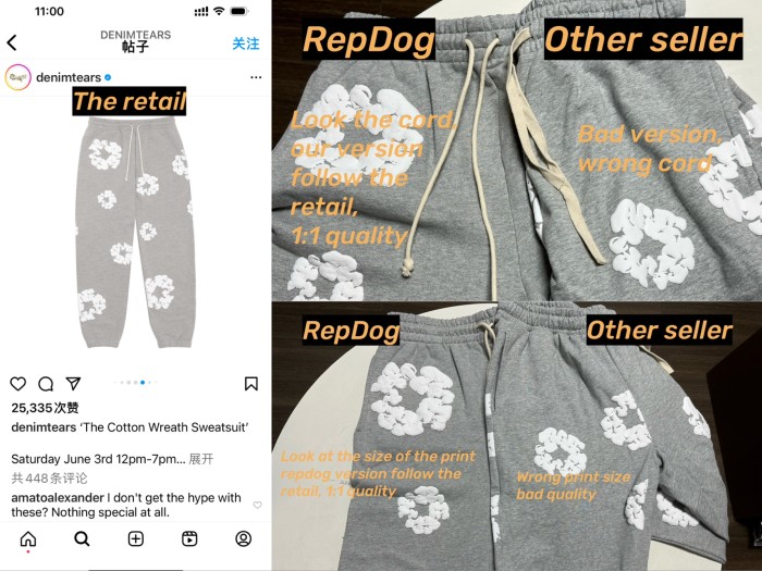 [Including comparative images of RepDog and other seller] 1:1 quality version Irregular-Logo Long Sweatshirt Pants 12 colors