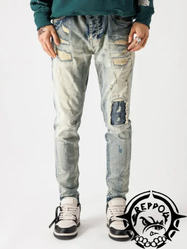 [buy more save more] 1:1 quality version High Street One Knee Patch Personalized Jeans
