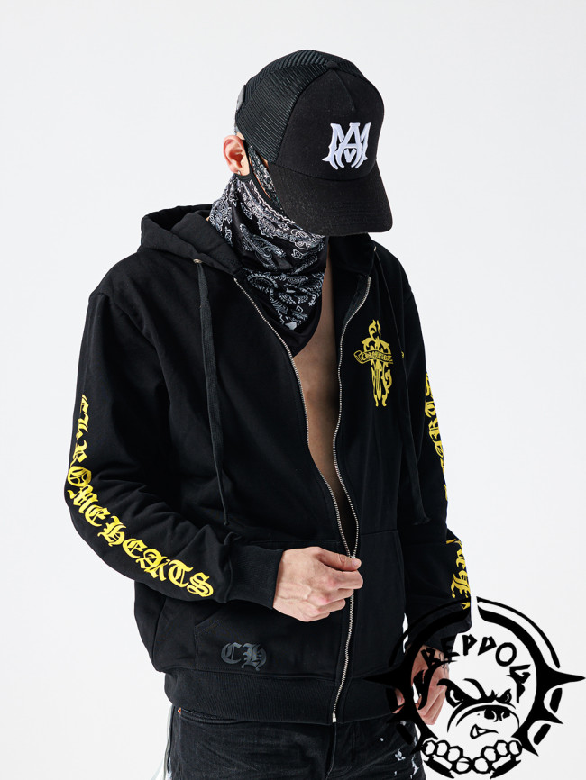 Yellow dagger print zipper hoodie