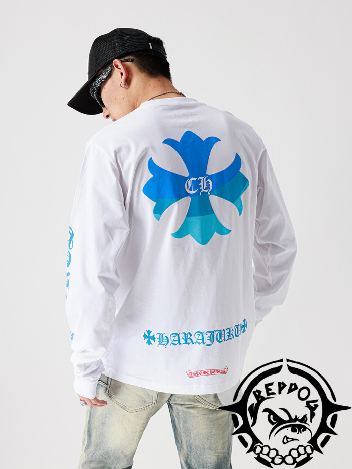 1:1 quality version Gradual change blue cross long sleeve T-Shirt