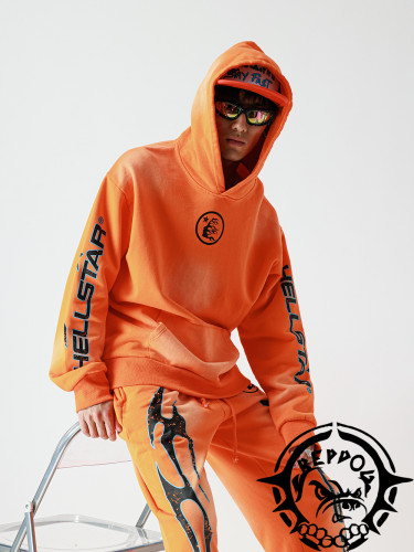 Classic Orange Half Face Washed Hoodie