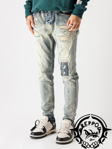 [buy more save more] 1:1 quality version High Street One Knee Patch Personalized Jeans