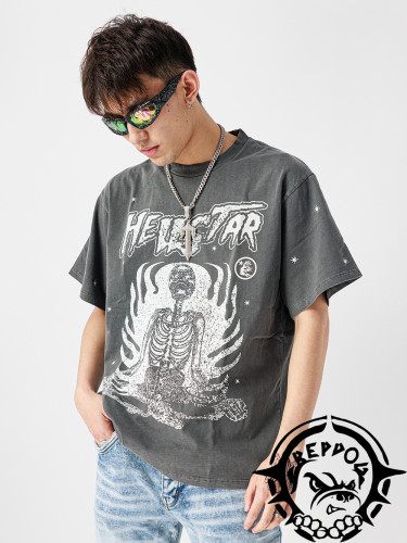 Skull corrosion slogan printed tee