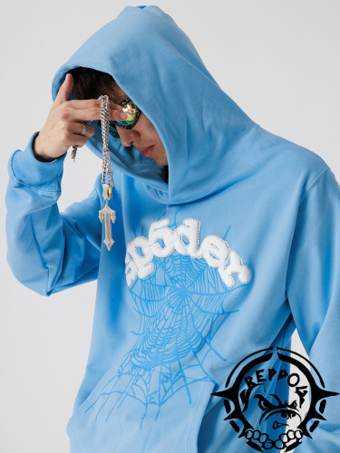 [buy more save more] Three-dimensional foam letters spider web hoodie sky blue