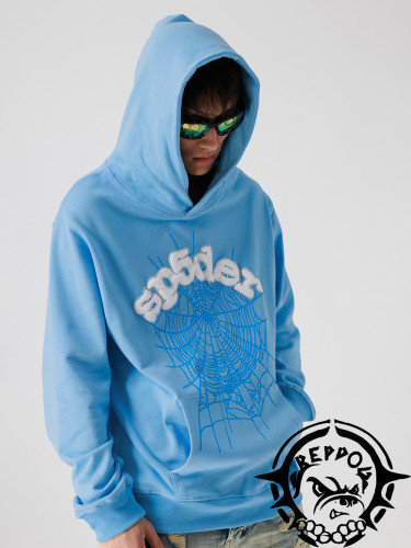 [buy more save more] Three-dimensional foam letters spider web hoodie sky blue