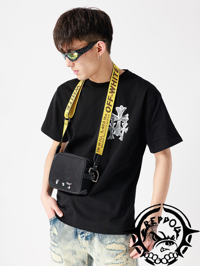 1:1 quality version Metallic ragged embroidered cross tee
