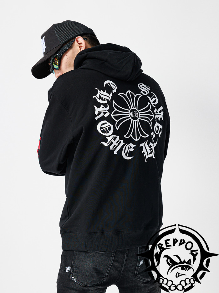 red embroidered logo hoodie