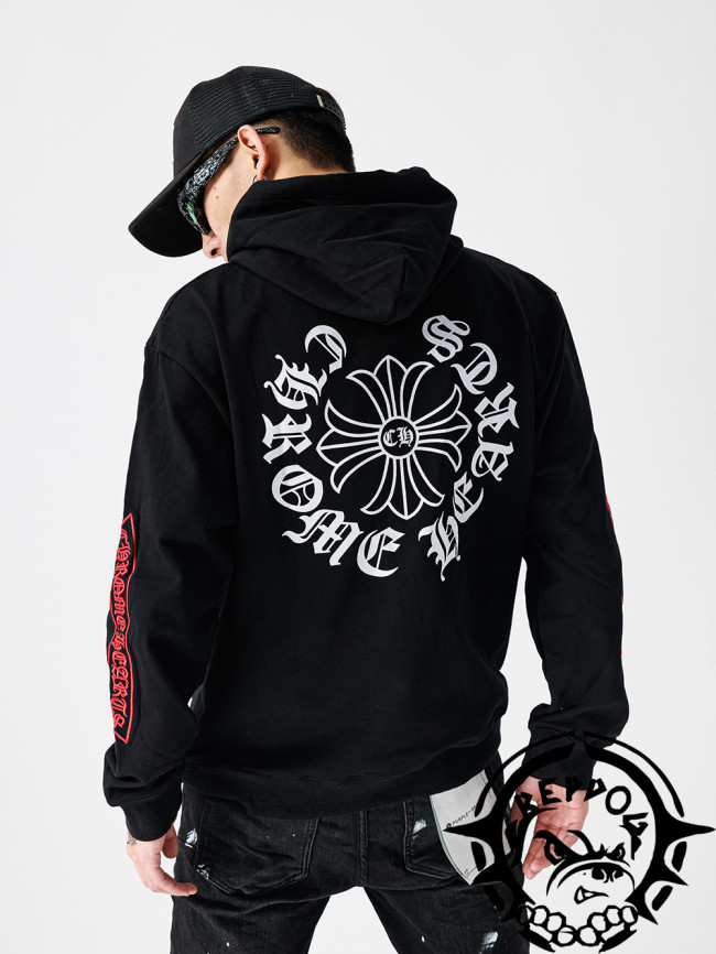 red embroidered logo hoodie