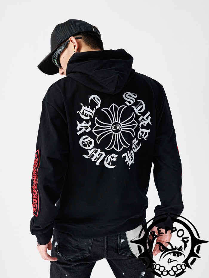 red embroidered logo hoodie