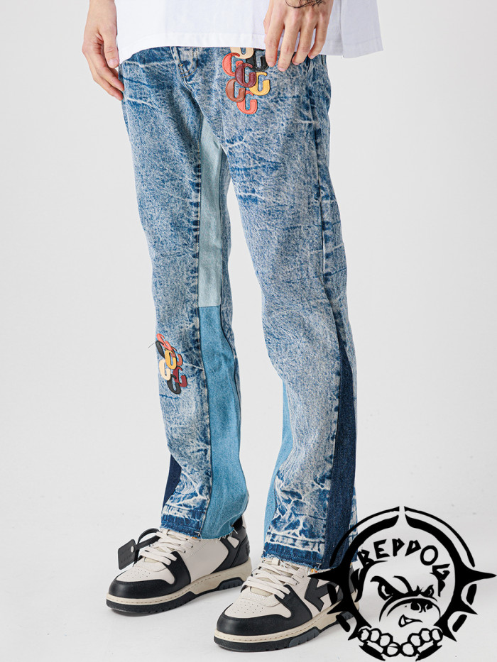[buy more save more]1:1 quality version Logo patch jeans spliced on both sides