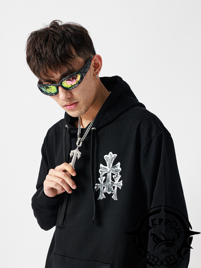 Hooded Sweatshirt with Multi Cross Print on the Back