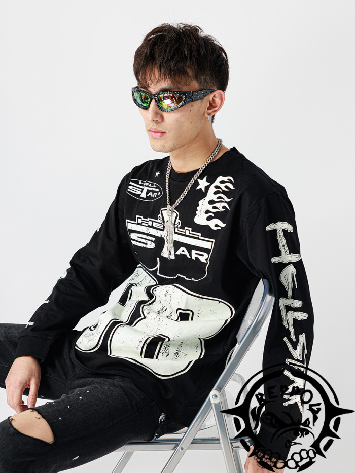 [50% Off]Front Cross Back 8 Printed Long Sleeve Tee 22742954
