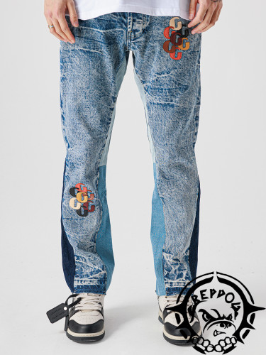 [buy more save more]1:1 quality version Logo patch jeans spliced on both sides