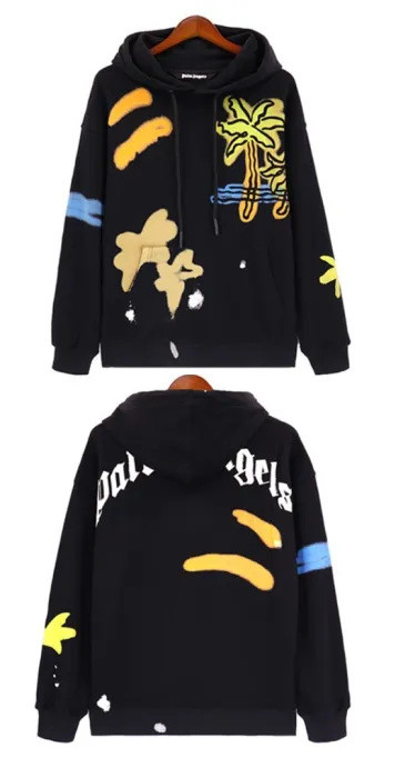 Logo Printed Palm Tree Hooded Sweatshirt with Back Embellishment