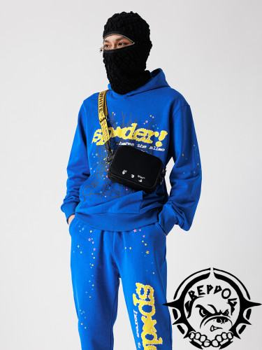 Yellow Letter Star Spiderweb Print Hoodie