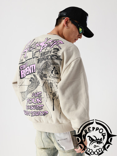 Cross Screen Printed Crew Neck Sweatshirt
