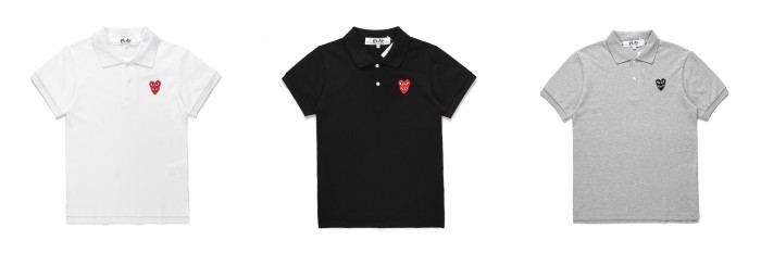 Overlapping hearts embroidered polo shirt 3 colors