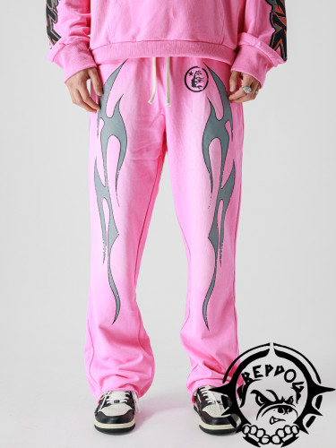 Casual pants with shaped leg print