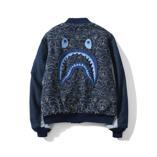 Shark's Head Tangle Style Washed Baseball Jacket