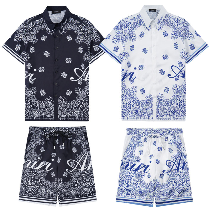 Classic Floral Colorblocking Couple's Printed Shirt 2 colors