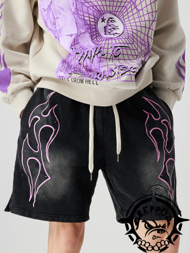 1:1 quality version Flame printed washed split shorts