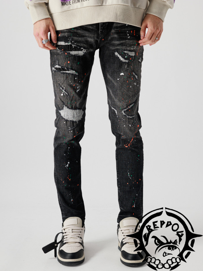 1:1 quality version Ripped Inkjet  black color Jeans