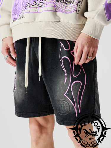 1:1 quality version Flame printed washed split shorts