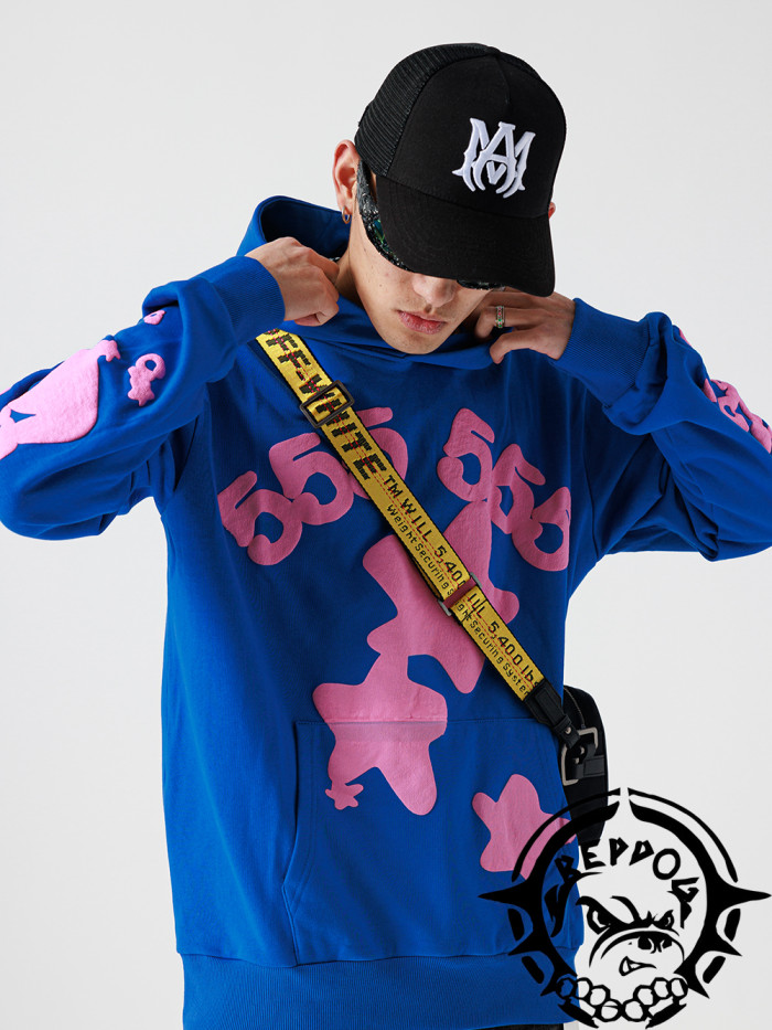 [50% Off]Pink Star Foaming Print blue hoodie 24900911