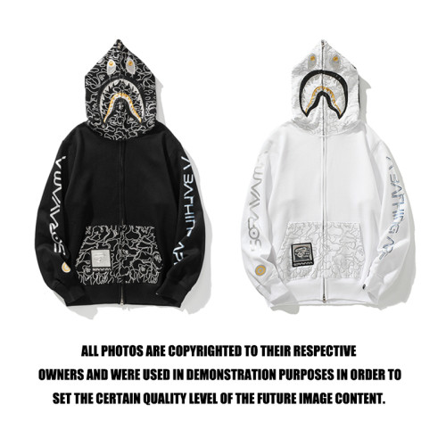 [buy more save more]Solid Color Sanskrit Print Shark Head Hoodie 2 colors