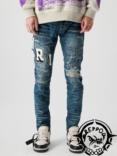 [buy more save more]1:1 quality version Classic Flocked Embroidered Ripped Jeans